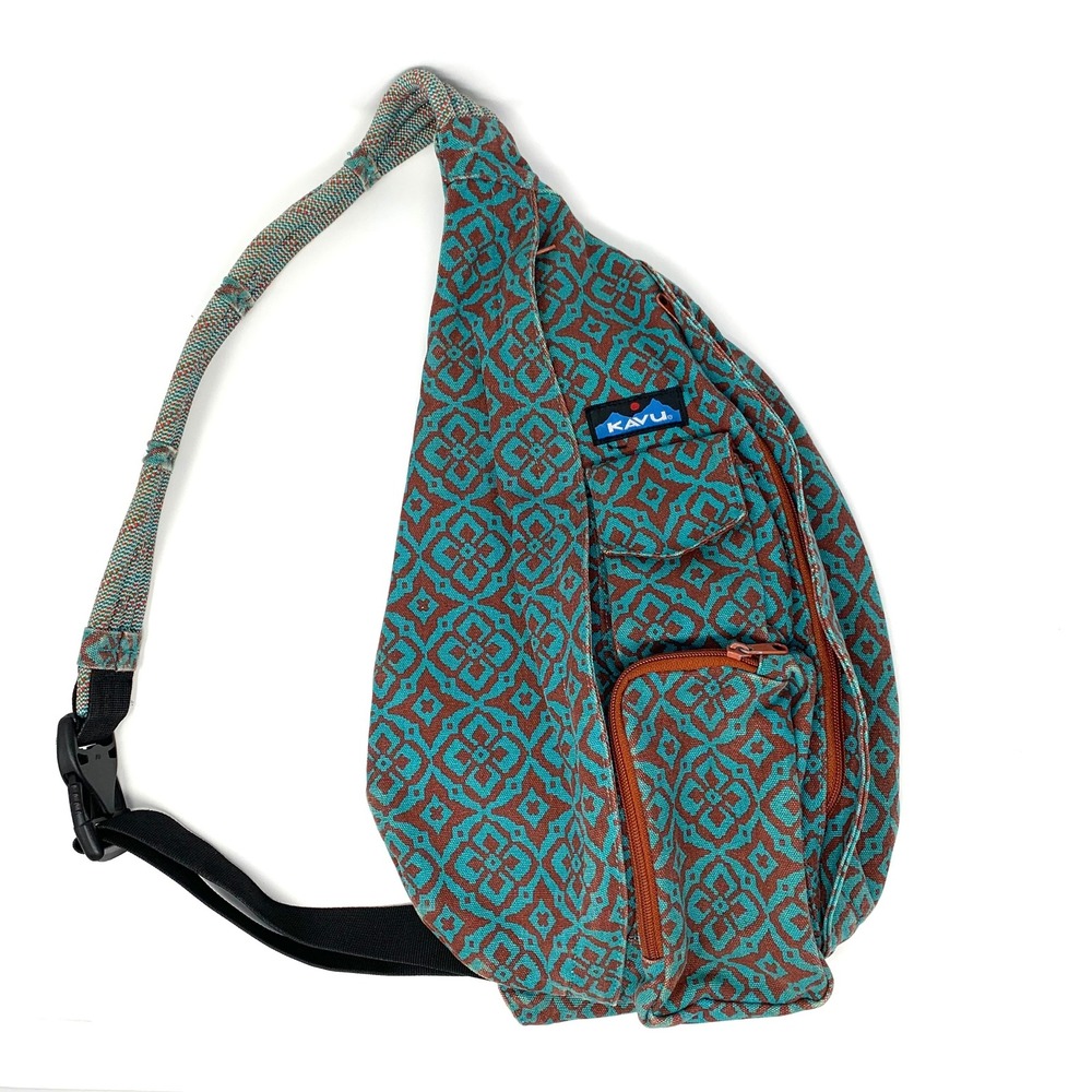 KAVU Rope Sling Bag Crossbody Desert Mosaic Brown Teal Hiking Camping NICE